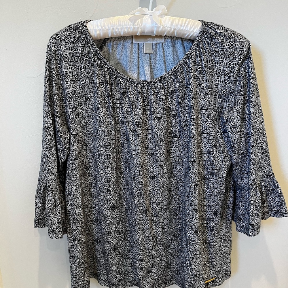 Michael Kors Geometric Black and Gray Blouse